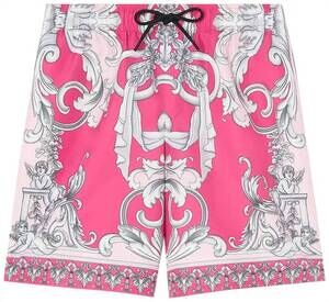 NEW VERSACE men's baroque swim trunk in royal pink and grey